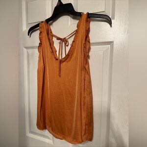 LAUREN CONRAD M Orange WOMENS RUFFLE NECK  Sleeve TANK TOP Tie Back